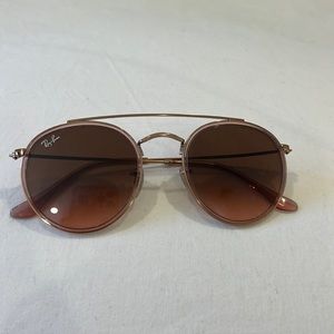 Ray Ban Round Double Bridge Sunglass Aviator, Pink, 51mm